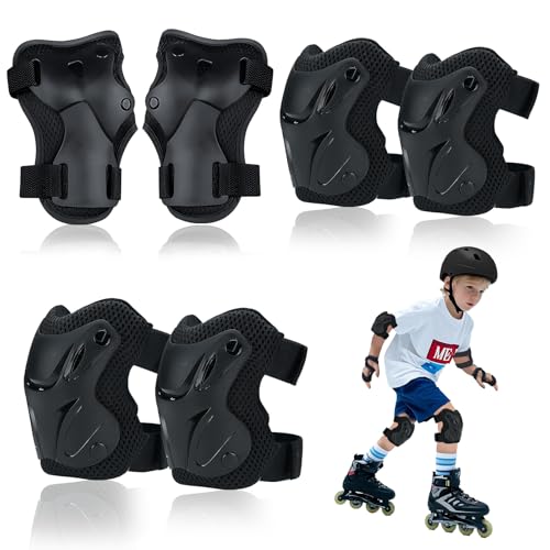 Knieschoner Kinder, 6 in 1 Schonerset Schoner Inliner Set mit Ellenbogenschoner und Handgelenkschoner für Jungen Mädchen 3-8 Jahre, Verstellbare Knieschützer für Skaten Skateboard Roller Radfahren