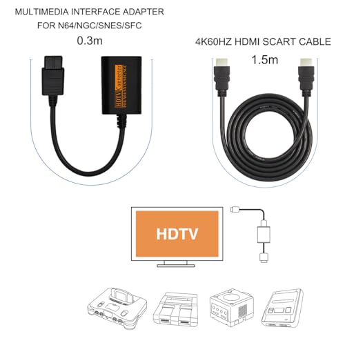 Image of N64 HDMI Adapter, HDMI Cable Adapter for N64 /Gamecube /SNES /SFC to HDMI Converter with 4:3 /16:9 Switch