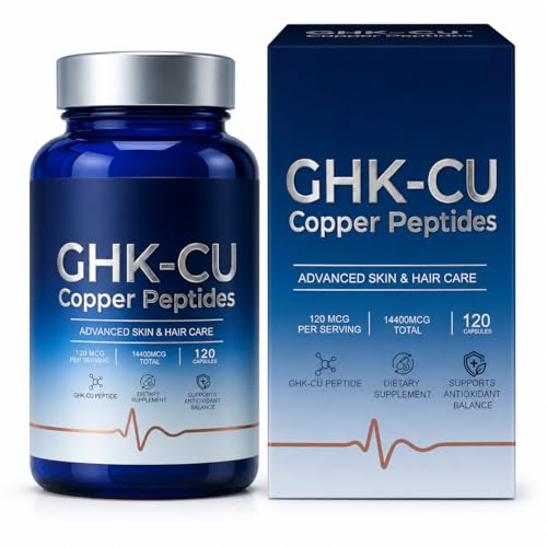 GHK-Cu Copper Peptide Supplement Copper Supplement Serving Daily Nutritional Support for Skin and Hair Care for Adults 120 Capsules