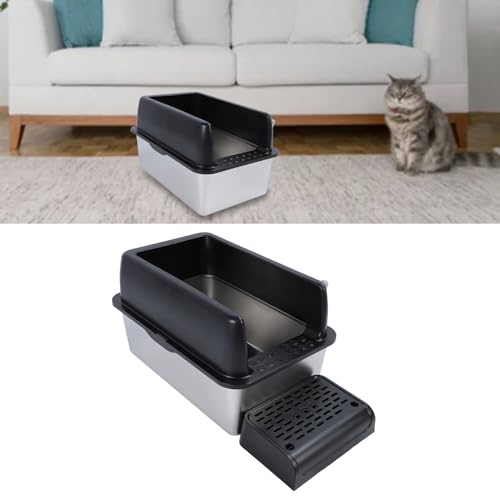 Arenero de acero inoxidable para gatos grandes, con paredes altas miniatura 2