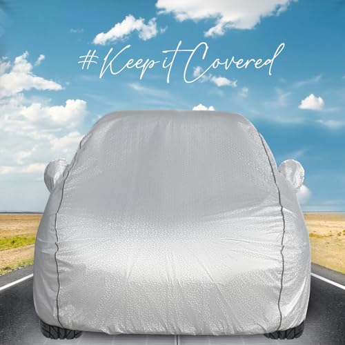 Image of Pivalo Car Cover for Kia Carens All Model & Years (2022-2025) 100% Waterproof with Mirror Pockets, Triple Stitched Bottom Elastic Dustproof Full Body Protection (Heat & UV Resistant, Silver)