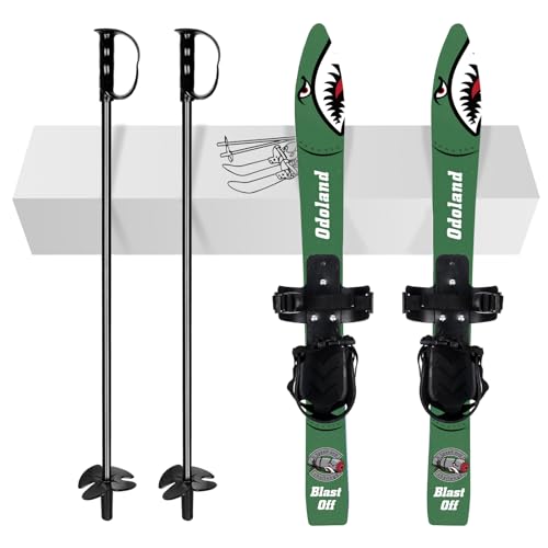 Odoland Kid's Beginner Snow Skis and Poles with Bindings, Low-Resistant Ski Boards for Age 4 and Under, Lightweight Sturdy and Safe Kids Skiing Equipment Green