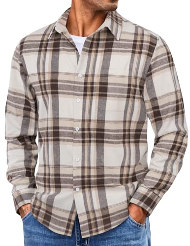 COOFANDY Mens Flannel Shirts Long Sleeve Lightweight Plaid Shirt Casual Button Down Shirts with Pocket