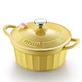 BUYDEEM 4.2 Quart Enameled Cast Iron Dutch Oven, Stylish Cupcake Design with 18/8 Stainless Steel Kn
