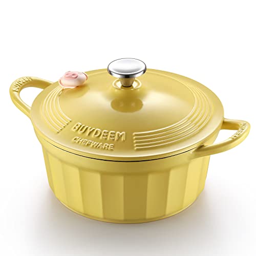 Buydeem 4.2 Quart Enameled Cast Iron Dutch Oven, Stylish Cupcake Design With 18/8 Stainless Steel Knob & Loop Handles, Perfect For Stewing, Roasting, Baking #TOP9