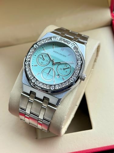 Image of AMERICANVIBER Diamond-Studded Men's Analog Watch with Adjustable Belt