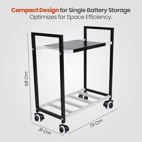 Image of Shop4Ever Inverter Trolley for Home, Heavy Duty Adjustable Inverter Stand with Wheels | Rust-Resistant Metal Battery Stand | Up to 150 kg Load | Home & Office Use