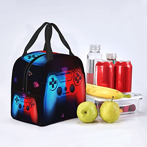 Hellokugou Game Lunch Bag For Kids Gaming, Red & Blue Fluorescent Gamepad Glow Luminous Lunch Box Portable Reusable Handbag Box Travel Beach Picnic #TOP1