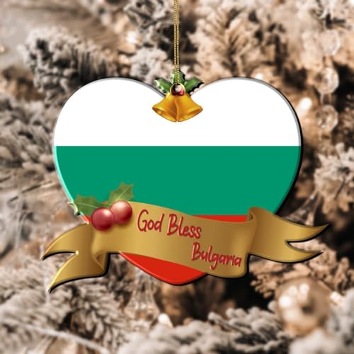PODbyyou Bulgaria Heart Shape Flag God Bless Tree Decoration Ornaments Bulgaria Christmas Decorations for Tree World Traveler Gift Acrylic Christmas Ornaments 5in to Kid Children