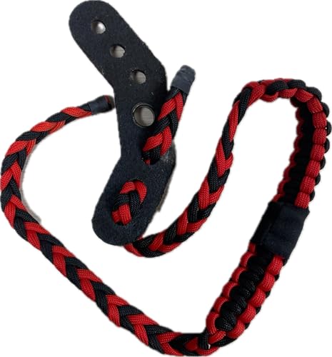SAS Wrist Braided Compound Bow Sling with Leather Mount Strap On Hand Archery (Black/Red)