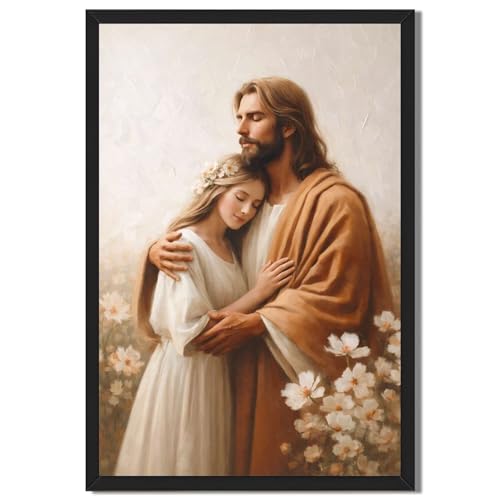 Framed Jesus and Woman Embrace Poster Canvas Print Art Elegant