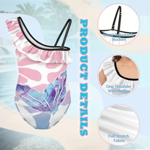 Image of Girls One Piece Bathing Suit,Slim-Fit Ruffle Strap Swimsuit with Adjustable Strap Quick Dry Summer Beach Swim Suit