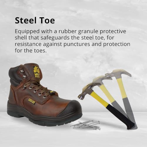 WOLF Work Boot | 100% Genuine Upper Leather | Oil, Heat, Chemical, Impact, Puncture, Abrasion Resistant | Electrical Hazards | Non-Slip Rubber Sole | Steel Toe | Padded Collar | Construction | Industrial PPE3