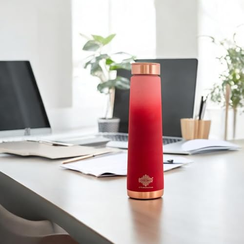 Image of INDIAN ART VILLA Pure Copper Red Pyramid Ombre Silk Finish Bottle - 800 ML, Ayurvedic Health Benefits, Ideal for Home, Office, Gym & Travel