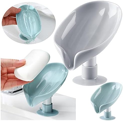 Cenlang Bar Soap Holder Leaf Shape - Self Draining Soap Dish for Bar Soap, Decorative Plastic Soap Tray, Soap Box with Suction Cup for Shower Bathroom Kitchen Sink