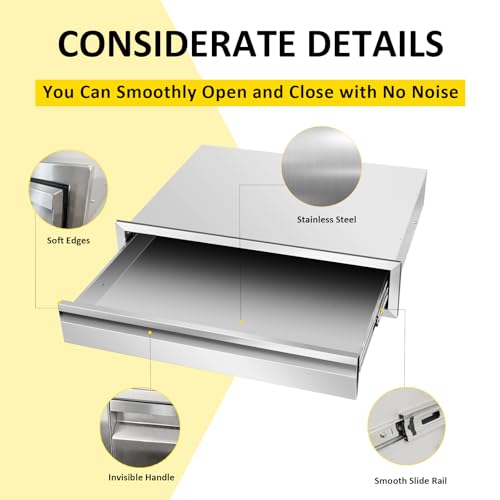 Image of Outdoor Kitchen Drawers 24 inch W x 6.5 inchH x 23 inchD Single BBQ Drawers Stainless Steel Built-in Drawer for Outdoor Kitchen Island, Patio Grill Station