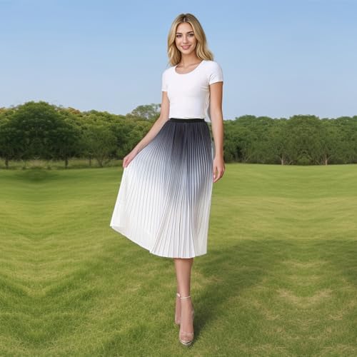 Women's Summer Mid-Length White Flowing A-Line Pleated Skirt2