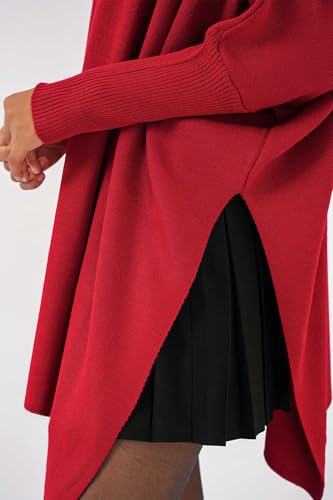 Image of Women's Crew Neck Batwing Sleeve Split Hem Oversized Knit Poncho Sweater