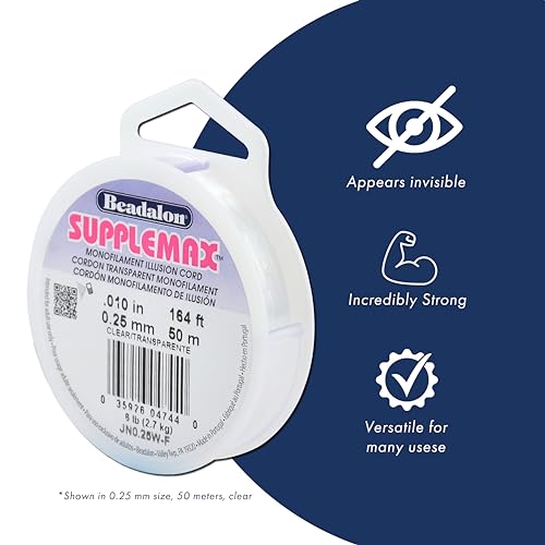 Beadalon SuppleMax Illusion Beading Cord, 0.25 mm / 0.010 in, Clear Monofilament, 100 m / 328 ft - Thumbnail 2