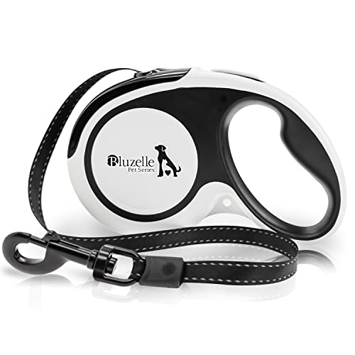 bluzelle 5m Rollleine mit Reflektor-Streifen, für Hunde bis 50kg, Ausziehbare Hundeleine für erhöhte Sichtbarkeit & Sicherheit, Zuverlässiges Bremssystem Einhand-Bedienung Nylon-Gurt Soft Griff Cover