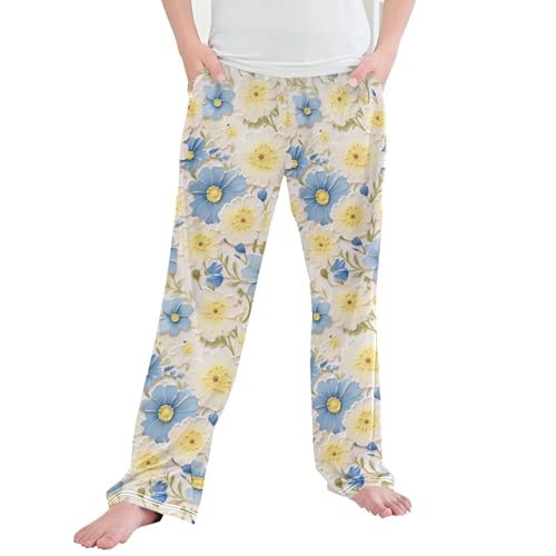 Flowers Long Pajama Pants Elastic Waist PJ Bottoms with Pockets S A112913