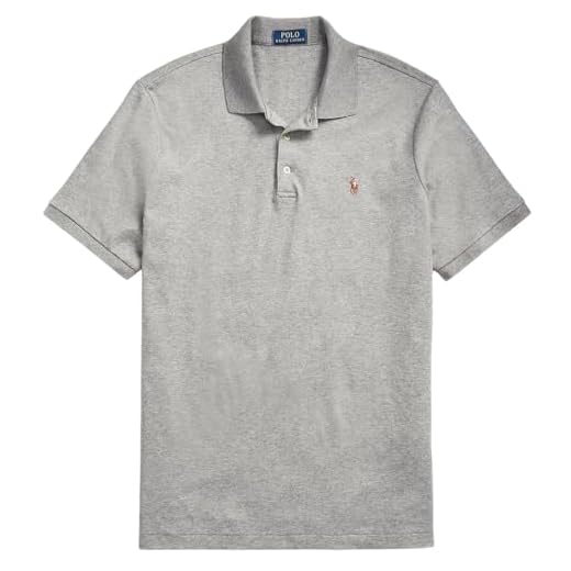 Polo Ralph Lauren Camisa polo masculina de malha slim fit personalizada, Ralph Lauren cinza mesclado, M