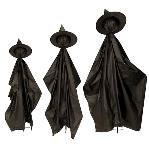 Halloween Witch Outdoor Decorations Set of 3, 3FT 4FT 5FT Yard Lawn Garden Props with Stakes, Witch Halloween Decor for Outside, Garden, Lawn, Entryways