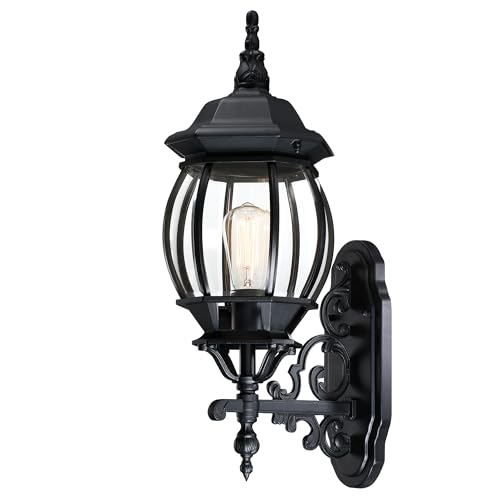 Image of 23 Inch Vintage Black Wall Sconce - Large Black Outside Light for House, Die-cast Aluminum and Glass Extra Large Outdoor Wall Light for Porch Garage Outdoor Lighting 23 inch Exterior Porn Lantern,E26
