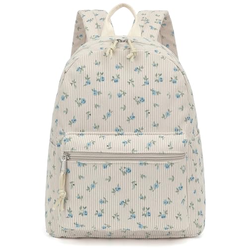 Image of Corduroy Womens Mini Backpack Girls Small Backpack Purse Fashion Casual Daypack School Bookbag (Flowers Blue)