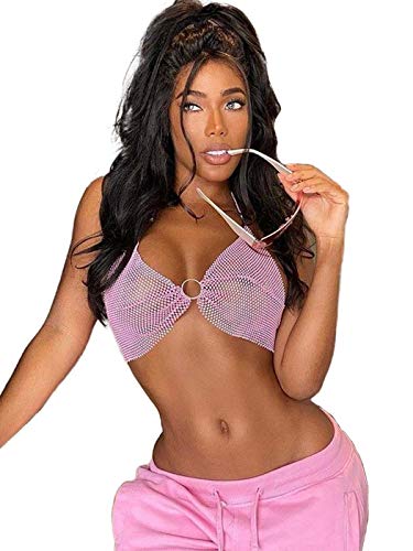 Barode Sexy Rhinestones Body Chain White Chest Chains Beach Bikini Chain Bra Crop Top Party Rave Festival Nightclub Body Accessories Jewelry for Women and Girls (Pink)