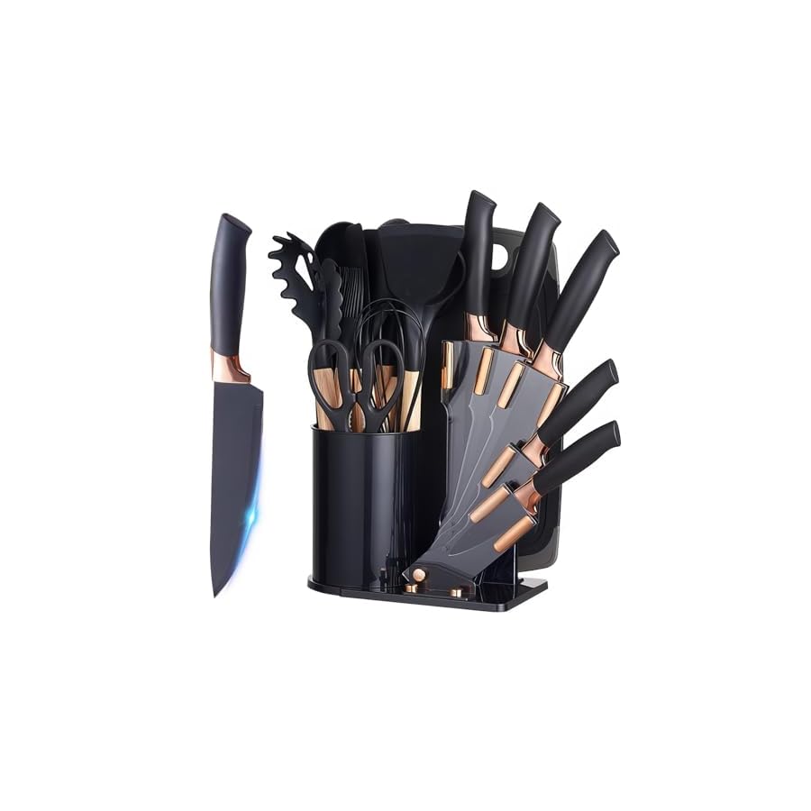Cooking-Utensils-Set-19-Pieces-Silicone-Kitchen-Utensil-Set-with-Holder-Super-Sharp-Stainless-Steel-Kitchen-Knife-Set-and-Kitchen-Tool-Set-Home-Kitchen-Accessories-Cookware-Set-Black Cooking Utensils Set, 19 Pieces Silicone Kitchen Utensil Set with Holder Super Sharp Stainless Steel Kitchen Knife Set and Kitchen Tool Set, Home & Kitchen Accessories Cookware Set (Black)
