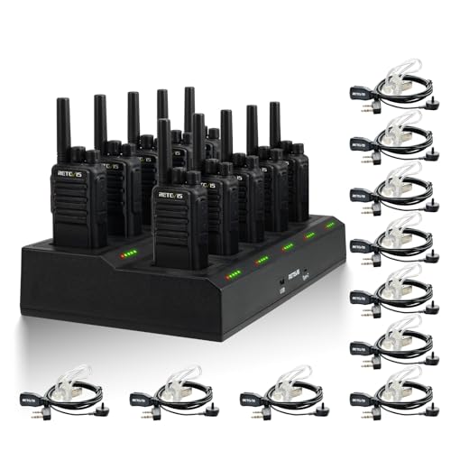 Retevis NR10 Walkie Talkies with Earpiece,Noise Canceling 2 Way Radio Rechargeable(10 Pack) with 10 Way Multi Gang Charger,Space-Efficient,Portable FRS Two-Way Radios for Business Factory Worksite