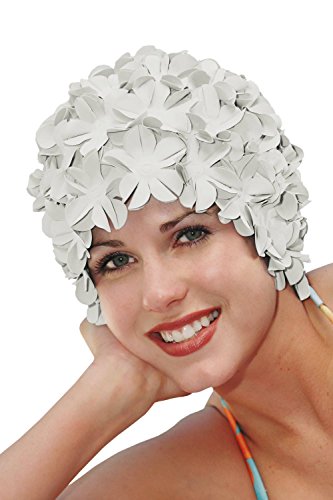 Sync Original Swimwear Petal Swim Caps I Vintage Retro Flower Bathing Cap White