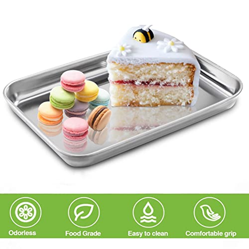 Lyellfe 6 Pack Stainless Steel Kids Plates, Metal Food Tray Plate, 7''L X 5''W Small Baking Sheets For Oven, Food Safe Smooth Polished For Adults, Kids, Picky Eaters, Campers, Hand Project #TOP1
