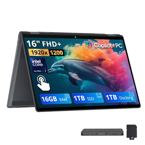 Image of HP OmniBook X Flip 2-in-1 16 inch 2K Touch Copilot+ PC Laptop, Intel Core Ultra 7 256V, 16GB LPDDR5X, 2TB Storage (1TB SSD+1TB Docking Station), Intel Arc 140V GPU, Backlit Keyboard, Win 11, Gray