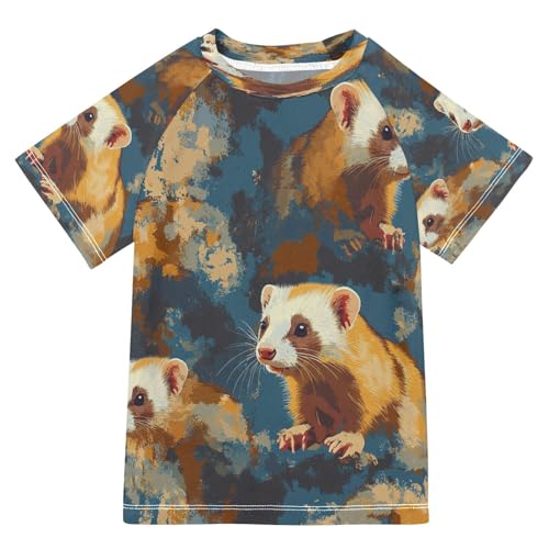 Boys Short Sleeve T-Shirts Retro Ferrets Skunk Rashguard Kids Swim Shirts Sun UPF 50+