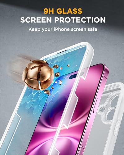 Image of Miracase for iPhone 16 Case 6.1'', [Bubble Free] Full-Body Bumper Phone case with Built-in Full Glass Screen &Camera Control,No Gap,Compatible with MagSafe,Drop Proof 16 Cover,Matte Clear