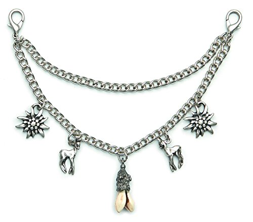 Preisvergleich Produktbild Unbekannt Trachtenschmuck / Charivari / Kette doppelreihig 5 Anhänger echte Hauer / Edelweiss / Rehlein