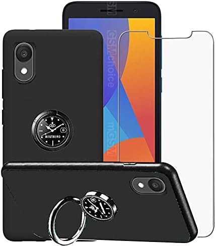 FLYME for Alcatel 1 2021 Case with Screen Protector Tempered Glass,Flexible Scratch Resistant Non-Slip Shockproof Cover Soft TPU Rubber Slim Case with [Magnetic Car Mount],Black