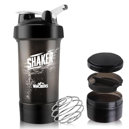 Proteínas, Botella de Agua o Shaker para Suplementos Fitness y Deportes de 650ML con Almacenamiento Giratorio de 3 Capas, Caja de Medicamentos, sin BPA y 100% a Prueba de...