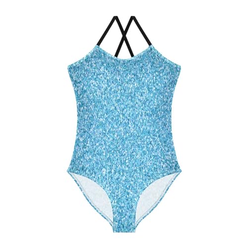 Blue Glitter Girls One Piece Swimsuits Colorful Sport Halter Swimwear Beach Bathing Suit 4T
