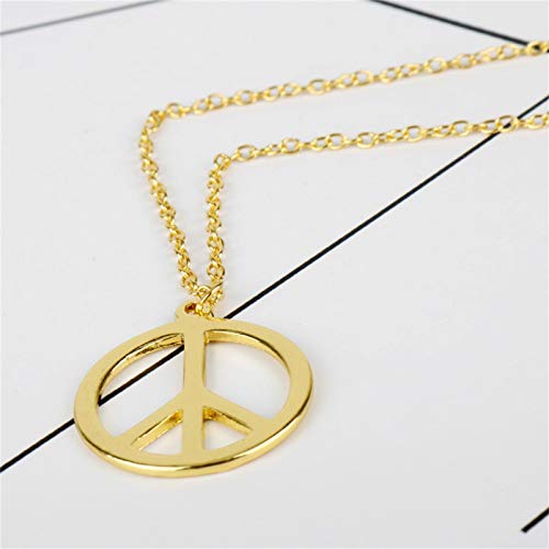 Metal Peace Sign Pendant Necklace Retro 1960s 1970s Hippie Peace Symbol Hip Hop Punk Long Leather Necklace for Women Men Halloween Party Dressing Accessories(B)2