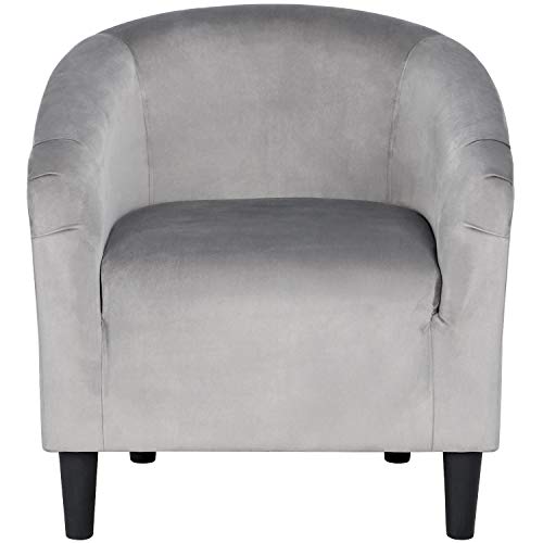 Yaheetech Velvet Barrel Chair Club Chair Accent Arm Chair Upholstered Barrel Back Living