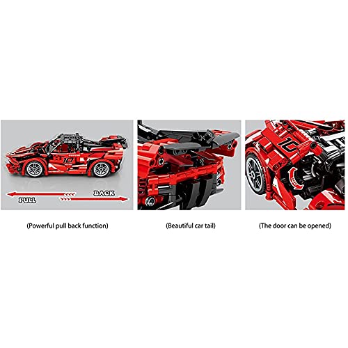 FYHCY Technik Sportwagen für Ferrari, 535 Teile Technik Pull Back Auto Modell, Kompatibel mit Lego Technik Lamborghini – Bild 6