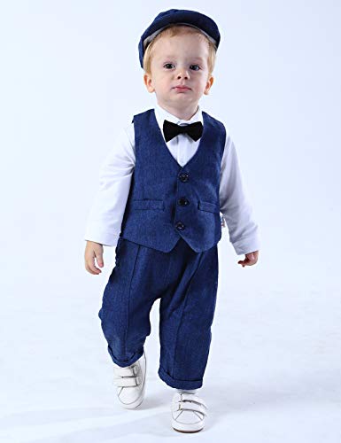 mintgreen Set Van 3 Stuks Baby Jongen Pak Heer Jumpsuit & Vest Jas & Baretten met Bowtie en Bretels, 3-18 maanden - Image 3