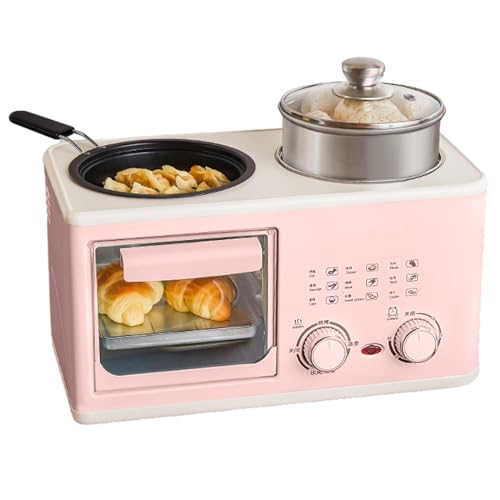 Macchina per La Colazione Quattro in Uno, Piccolo Forno Domestico, Frittura/arrostitura/Cottura A Vapore/ebollizione Ad Alta Potenza in Un'unica Macchina, Timer da 0 A 60 Minuti Pink