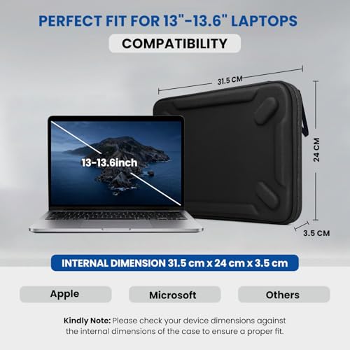 Image of Dyazo 13.6-13.3-13 Inch Hard Shell Laptop Sleeve Case | Shockproof & Water Resistant EVA Protective Cover with Handle | Compatible for MacBook Pro /Air M2 M1, Dell, HP, Lenovo and ASUS (Black)
