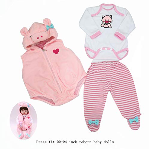 WAWA-HAOKEAI Outfit for 22-24 inch Reborn and Newborn Baby Dolls Handmade Doll Clothes fit for Toddler Girl Dolls Matching Photos pcs Sets Accessories with Embroidered (WW2029) - Thumbnail 5