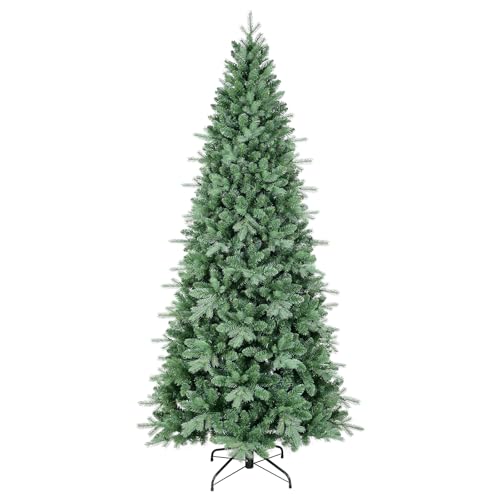 7 FT Artificial Skinny Christmas Tree,Unlit Blue Spruce Slim Pencil Xmas Tree with 1552 PE&PVC Mixed Branch Tips,Hinged Pine Tree with Metal Stand for Home Office Décor