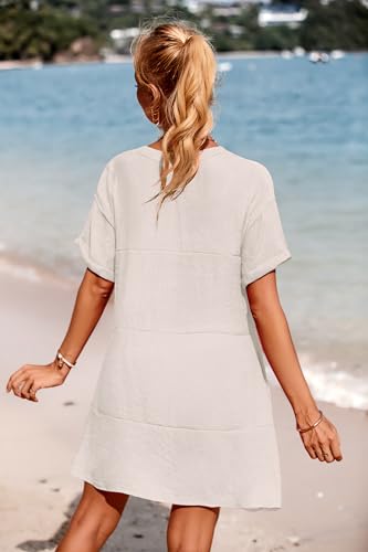 Women's Swimsuit Coverups Bikini Beach Cover Up Short Sleeves Bathing Suit Cover Up Dress with Pockets3